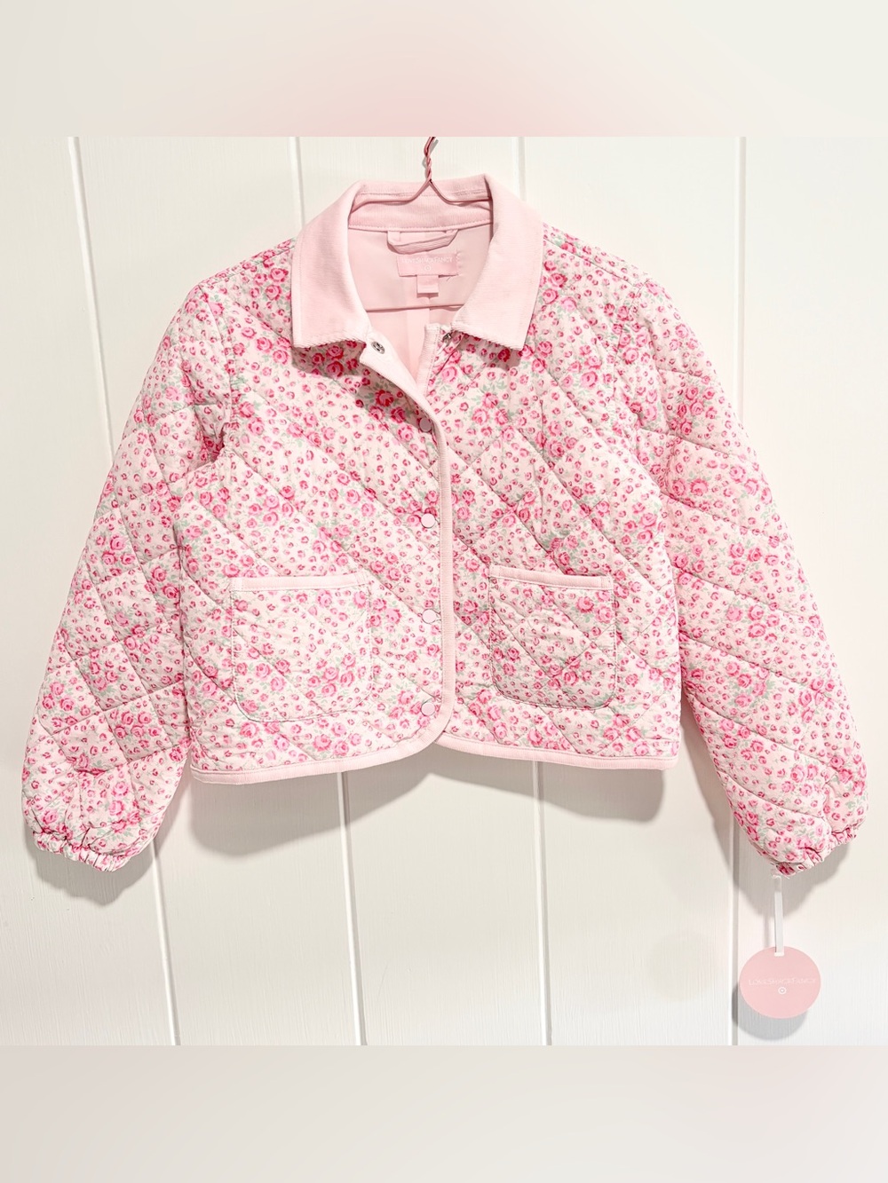 Love Shack Fancy x Target Collab Girls Pink Floral Quilted Jacket Size Large Kid